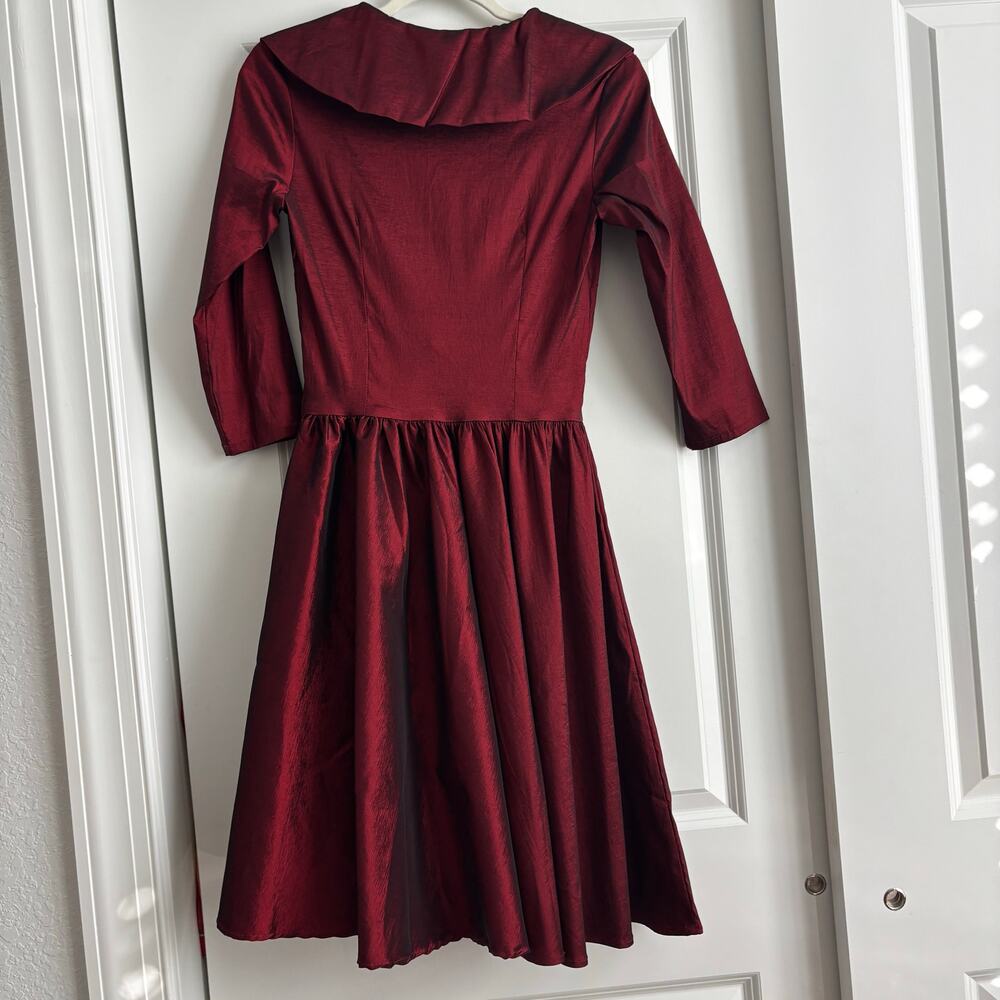 Pinup Couture Burgundy Portrait Collar Swing Dress NWT S Retro Rockabilly Wine - Picture 3 of 16